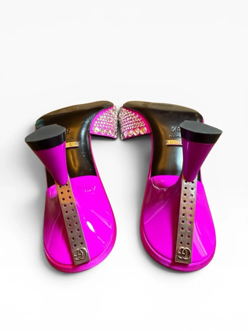 GUCCI Galactica Mules Fuchsia Crystal Embellished Sculptural Heel EU 36.5 US 6.5 - Picture 13 of 16